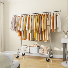 400LB Heavy Duty Rolling Clothes Rack | Adjustable Garment Rack with Wheels & Shelf | Portable Chrome Metal Frame for Commercial & Home Use-snhomee