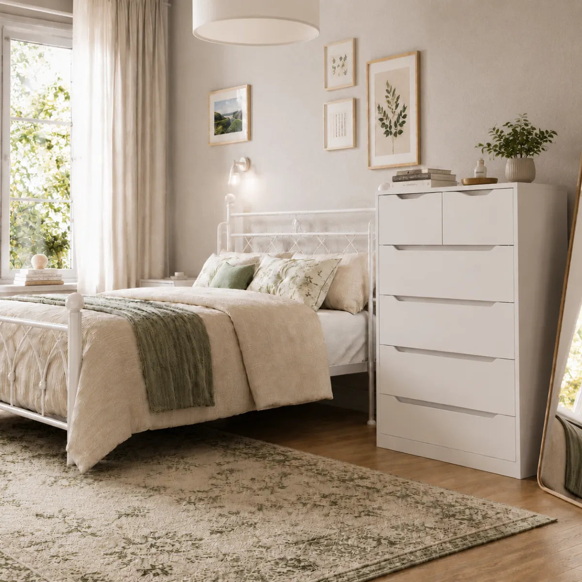 Snhomee Tall Storage Dresser, Modern Handleless Cabinet with Six Spacious Drawers, Quiet Glide & Anti-Tip Design for Bedroom, Living Room and Entryway