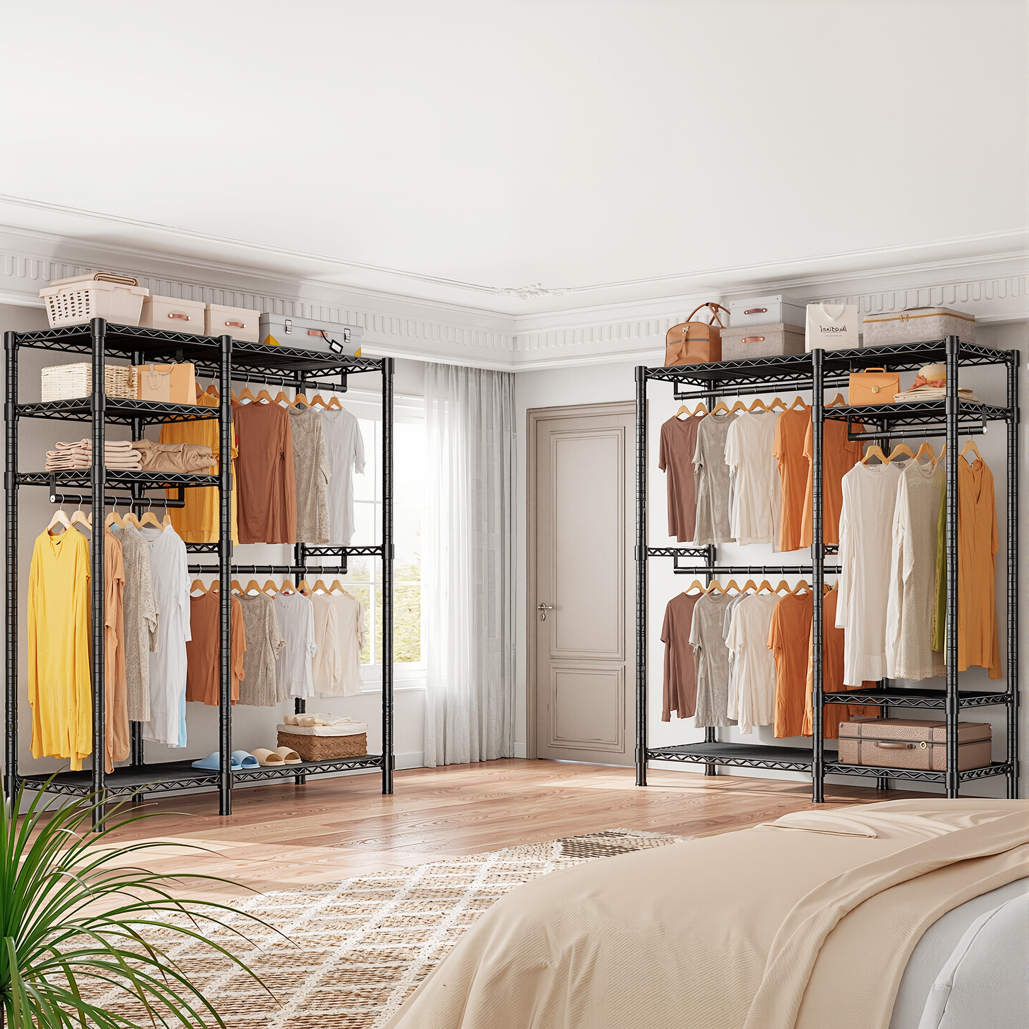 Snhomee 780lbs Heavy Duty Clothes Rack with Wheels, Freestanding Portable Closet, Rolling Garment Rack For Hanging-Home Storage > Clothes Rack-wheels-Black-snhomee