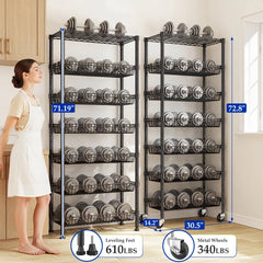 Snhomee 7‑Tier Rolling Wire Shelving with Basket & Locking Wheels, 610 lbs, 30 Inch Wide,  4 Side Hooks, Adjustable Storage Rack for Pantry Kitchen Commercial Use