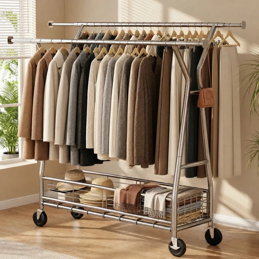 Snhomee 70"H 630LBS Heavy Duty Rolling Garment Rack with Shelves,Adjustable Commercial Clothing Rack for Bedroom, Closet, Laundry 800