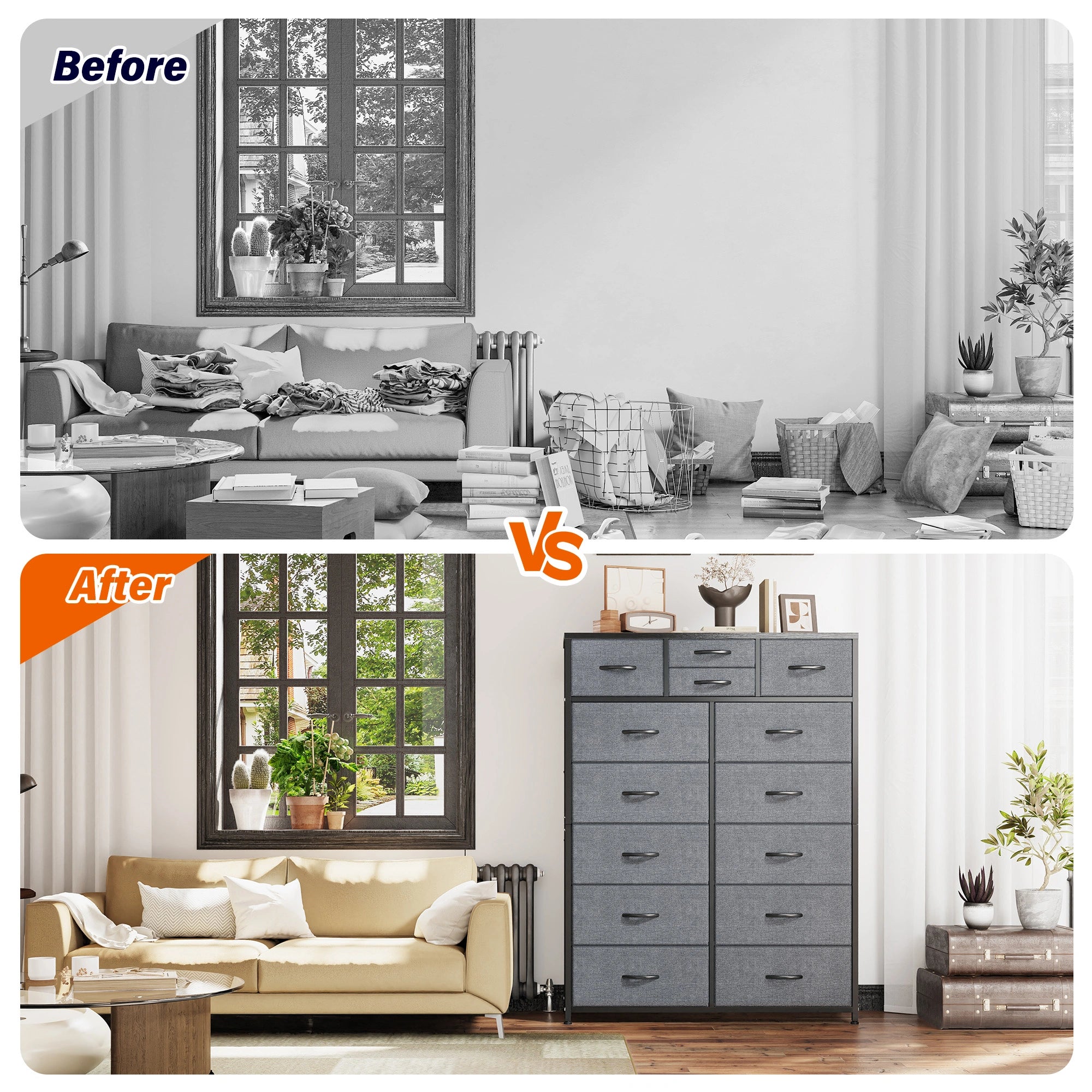 Snhomee Dresser for Bedroom with 14 Drawers, Tall Dressers for Bedroom,  Sturdy Metal Frame & Wood, Top Large Fabric Chest of Drawers, Closet, Livingroom
