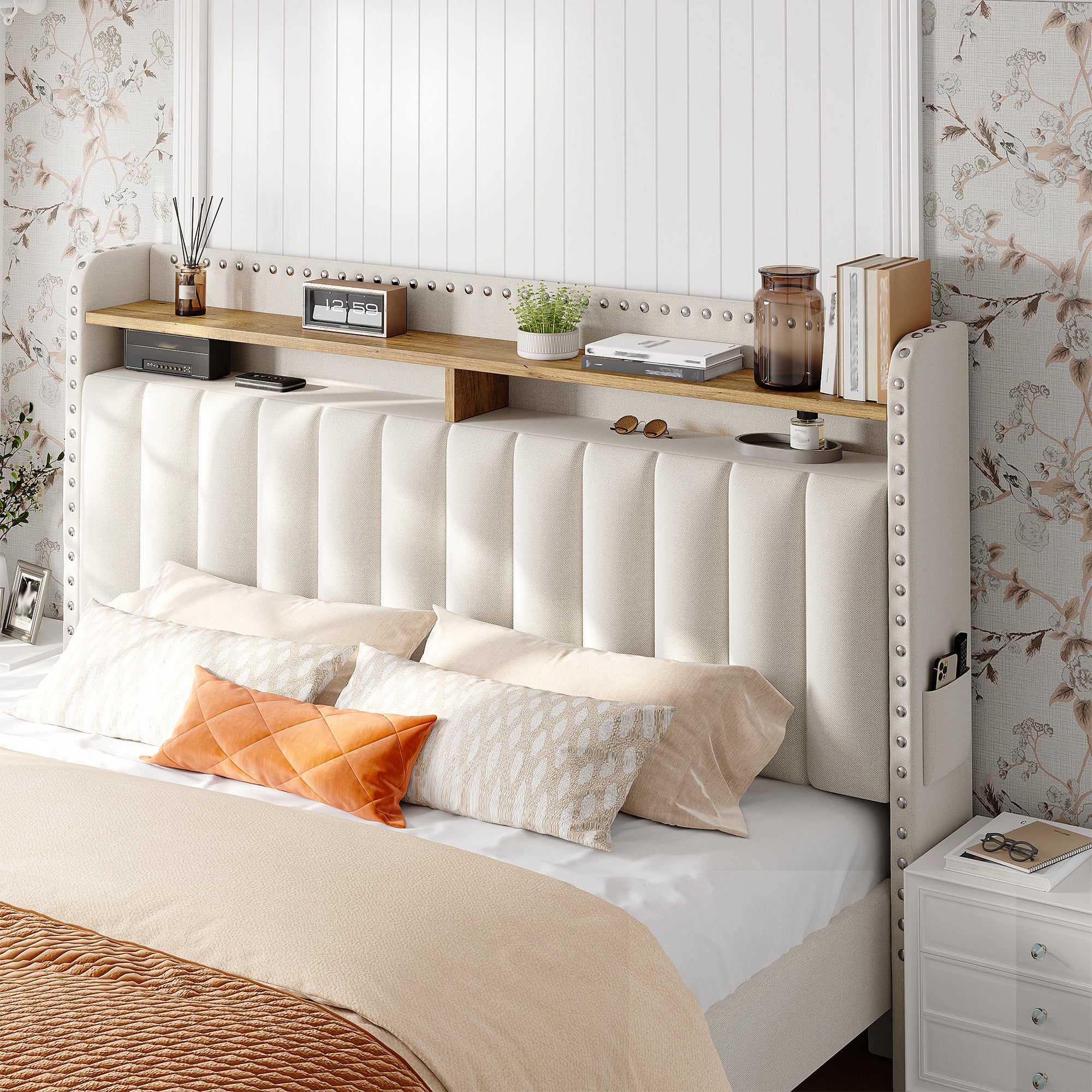 Metal Bed Frame with 2 Storage Drawers & Headboard - 900LBS Capacity, No Noise Design, Padded Platform, No Box Spring Needed, Back to School Beds On Sale
