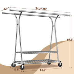 Snhomee Commercial Heavy-Duty Clothing Rack with Shelves on Wheels, 78"W Adjustable Garment Rack, 441 lbs Capacity, Rust-Resistant for Store/Retail/Home Closet