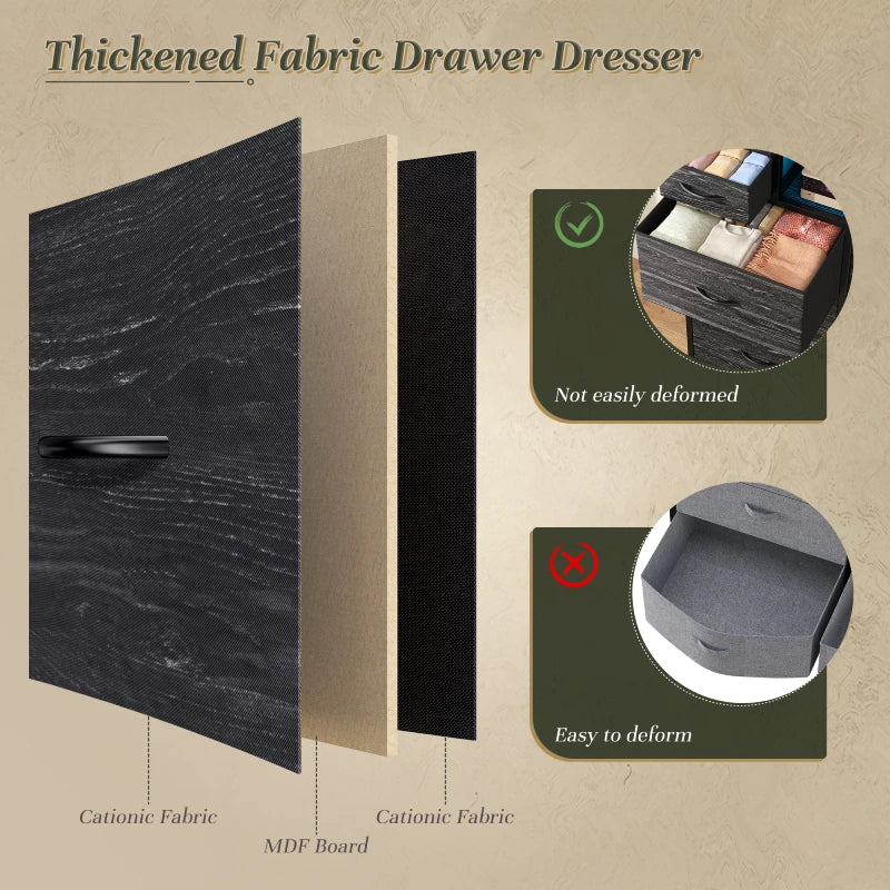 Snhomee 10 Fabric Drawers Bedroom Dresser with LED Lighting and Built-in Charging Station for Closet, Hallway or Bedroom