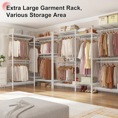 Snhomee Heavy-Duty Clothing Rack with Shelves Load 900 LBS, Adjustable Metal Garment Rack, Portable Closet Rack for Bedroom