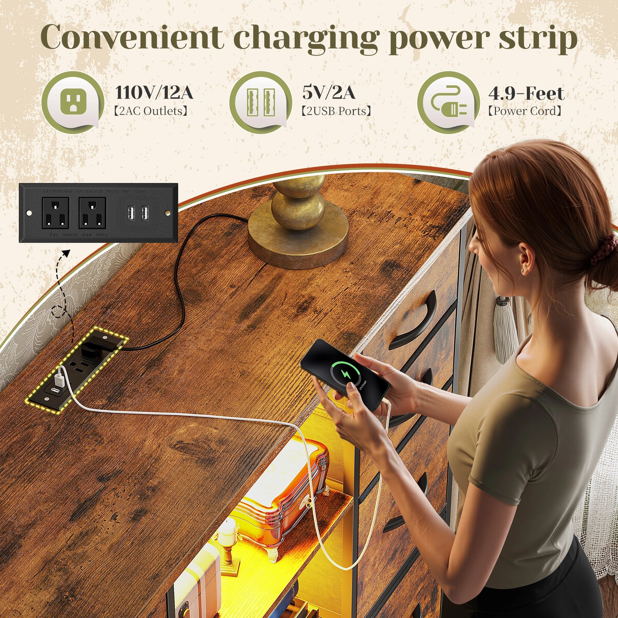 15-Drawer Smart Dresser with Charging Station & LED Lights - 51" Tall Fabric Storage Organizer, Steel Frame, Wood Shelves | No Assembly Hassle, Anti-Tip Safety, for Bedroom, Closet, Hallway