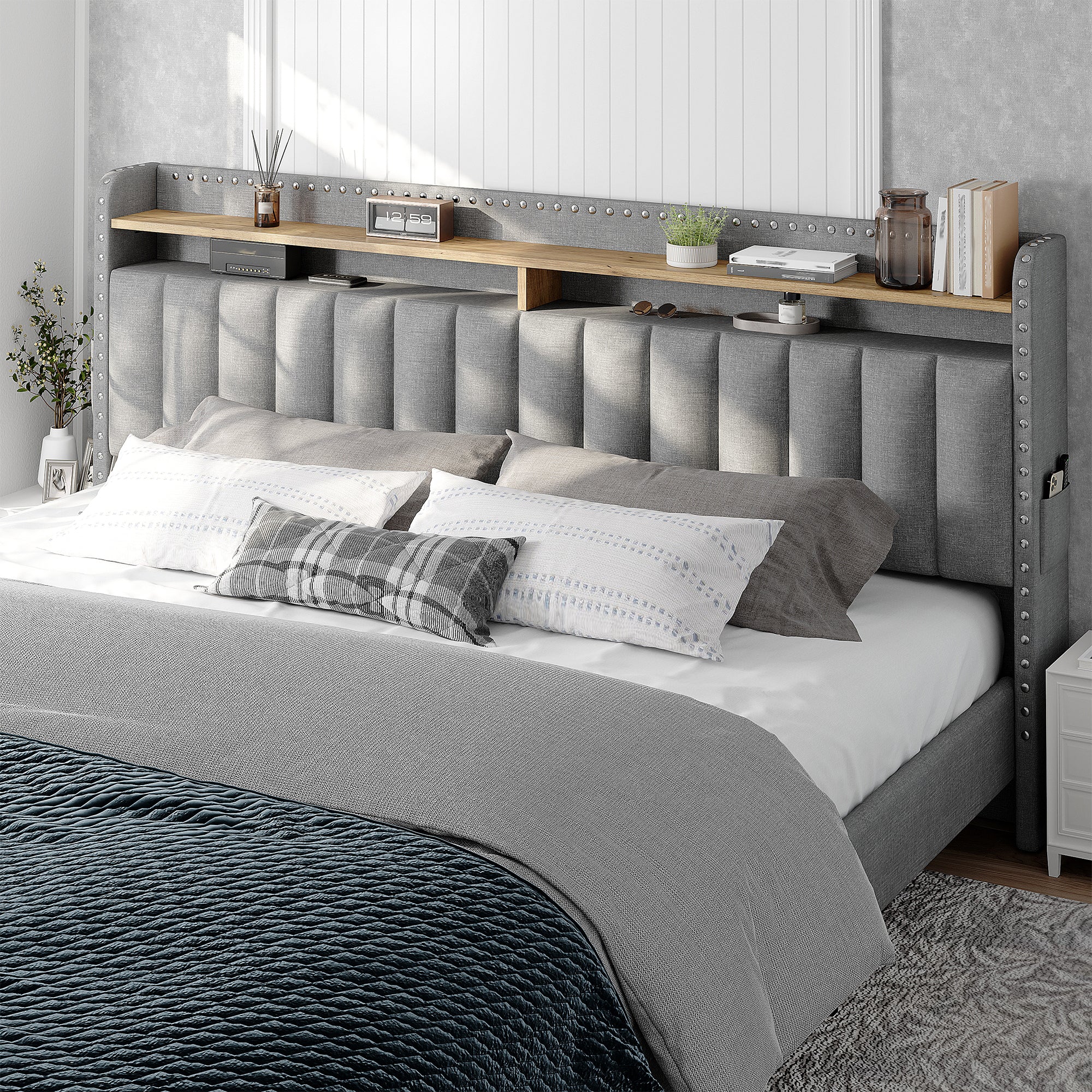 Metal Bed Frame with 2 Storage Drawers & Headboard - 900LBS Capacity, No Noise Design, Padded Platform, No Box Spring Needed, Back to School Beds On Sale