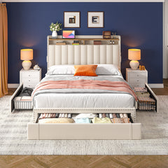 Snhomee Heavy Duty Platform Bed Frame with Storage Drawers - Silent 1200LB Capacity, No Box Spring Needed, Upholstered Headboard