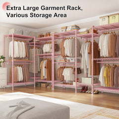 Snhomee Heavy-Duty Clothing Rack with Shelves Load 900 LBS, Adjustable Metal Garment Rack, Portable Closet Rack for Bedroom