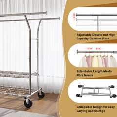 Snhomee Clothing Rack on Wheels load 635lbs, Heavy Duty Clothes Rack, Metal Clothing Rack with Shelves,Commercial Garment Rack-Home Storage > Clothes Rack-snhomee