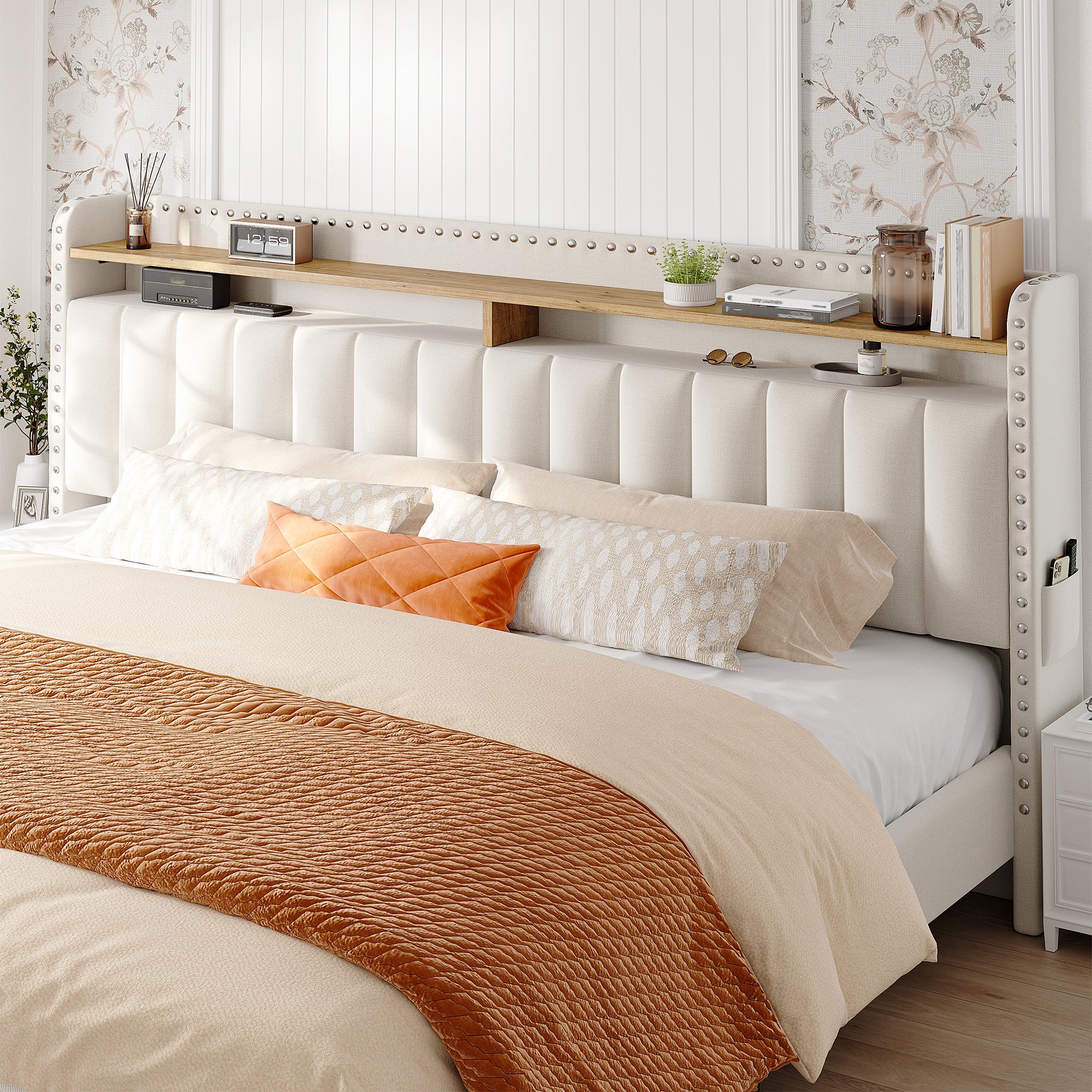Metal Bed Frame with 2 Storage Drawers & Headboard - 900LBS Capacity, No Noise Design, Padded Platform, No Box Spring Needed, Back to School Beds On Sale