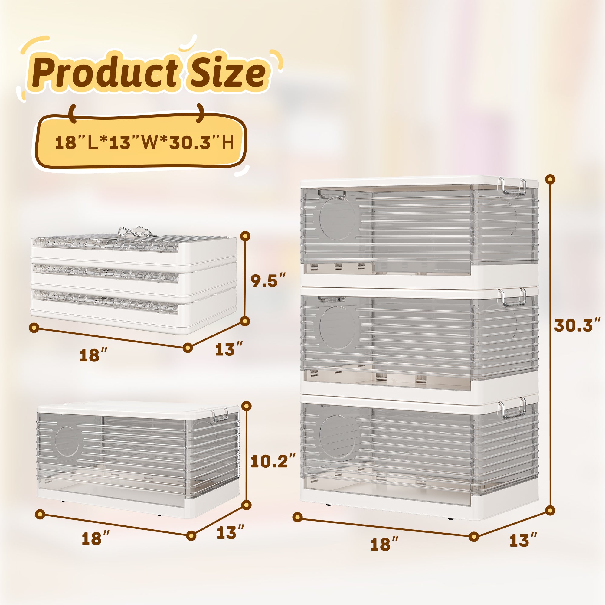 Snhomee Stackable Storage Bins, Collapsible Storage Bins on Wheels, Clear Storage Bins with lids