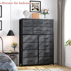 Tall Fabric Dresser for Bedroom with 16 Deep Drawers, Chests of Drawers for Bedroom, Living Room, Wood Top Metal Frame, Storage Drawer for Closet Entryway, Highboy-Furniture > Dresser-Brown-snhomee