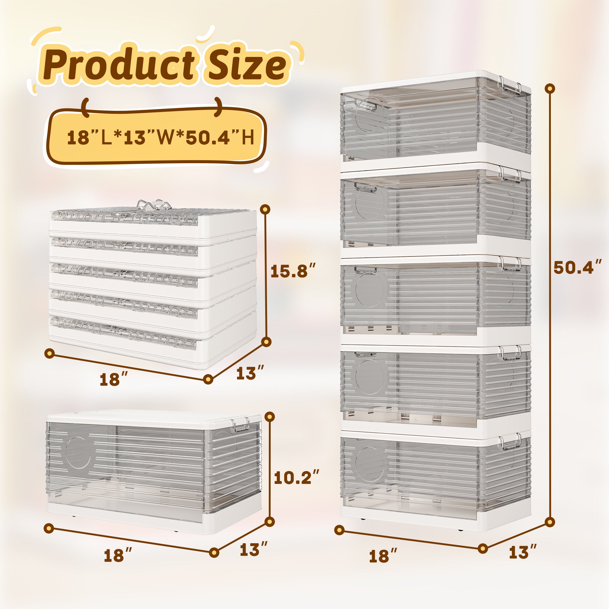 Snhomee Stackable Storage Bins, Collapsible Storage Bins on Wheels, Clear Storage Bins with lids