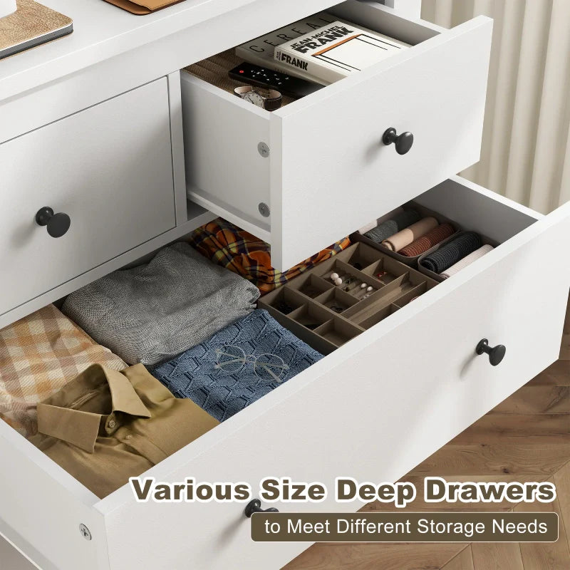 10 Drawers White Dresser 52" Wide Bedroom TV Stand Dresser for Hallway-Furniture > Dresser-Black-snhomee