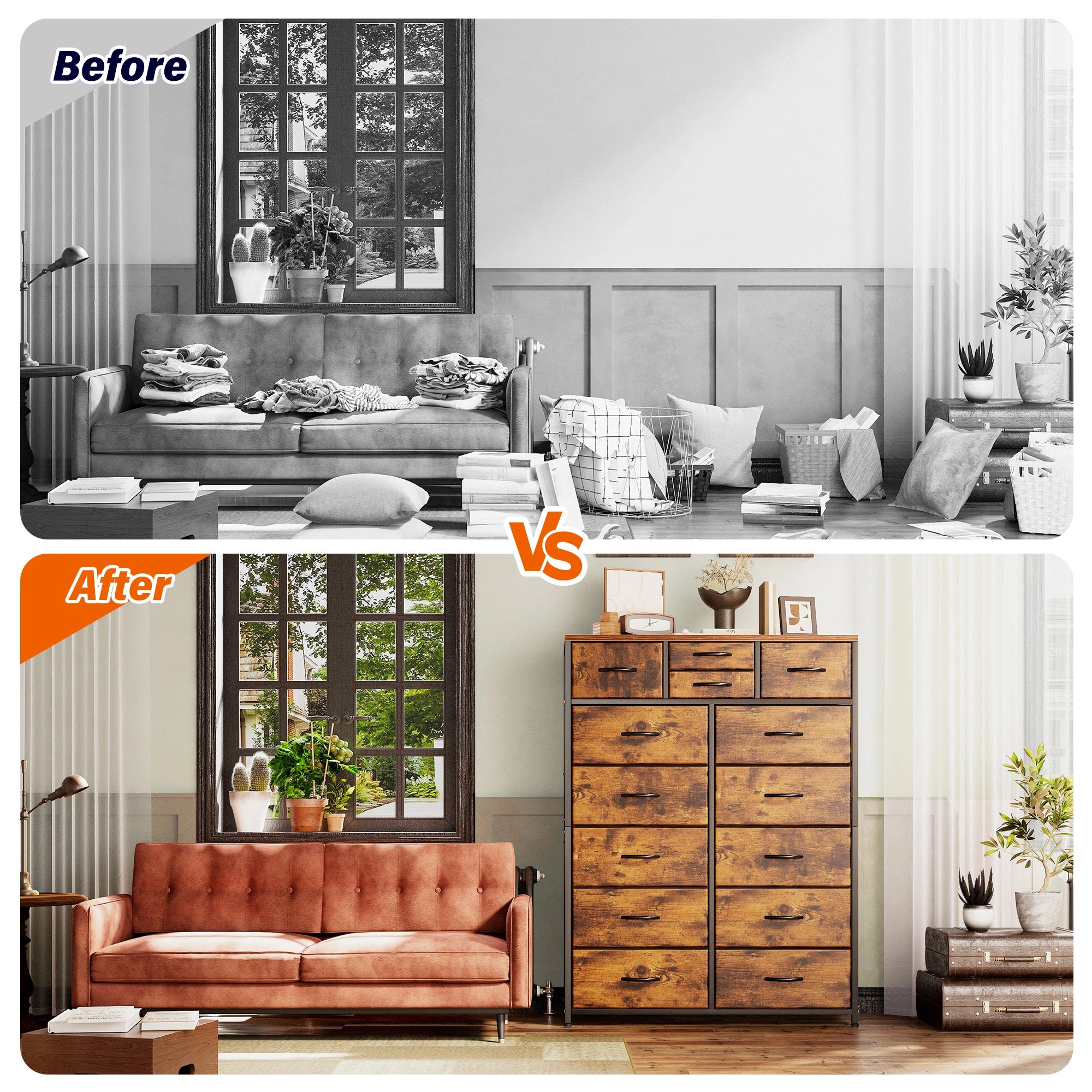 Snhomee Dresser for Bedroom with 14 Drawers, Tall Dressers for Bedroom,  Sturdy Metal Frame & Wood, Top Large Fabric Chest of Drawers, Closet, Livingroom
