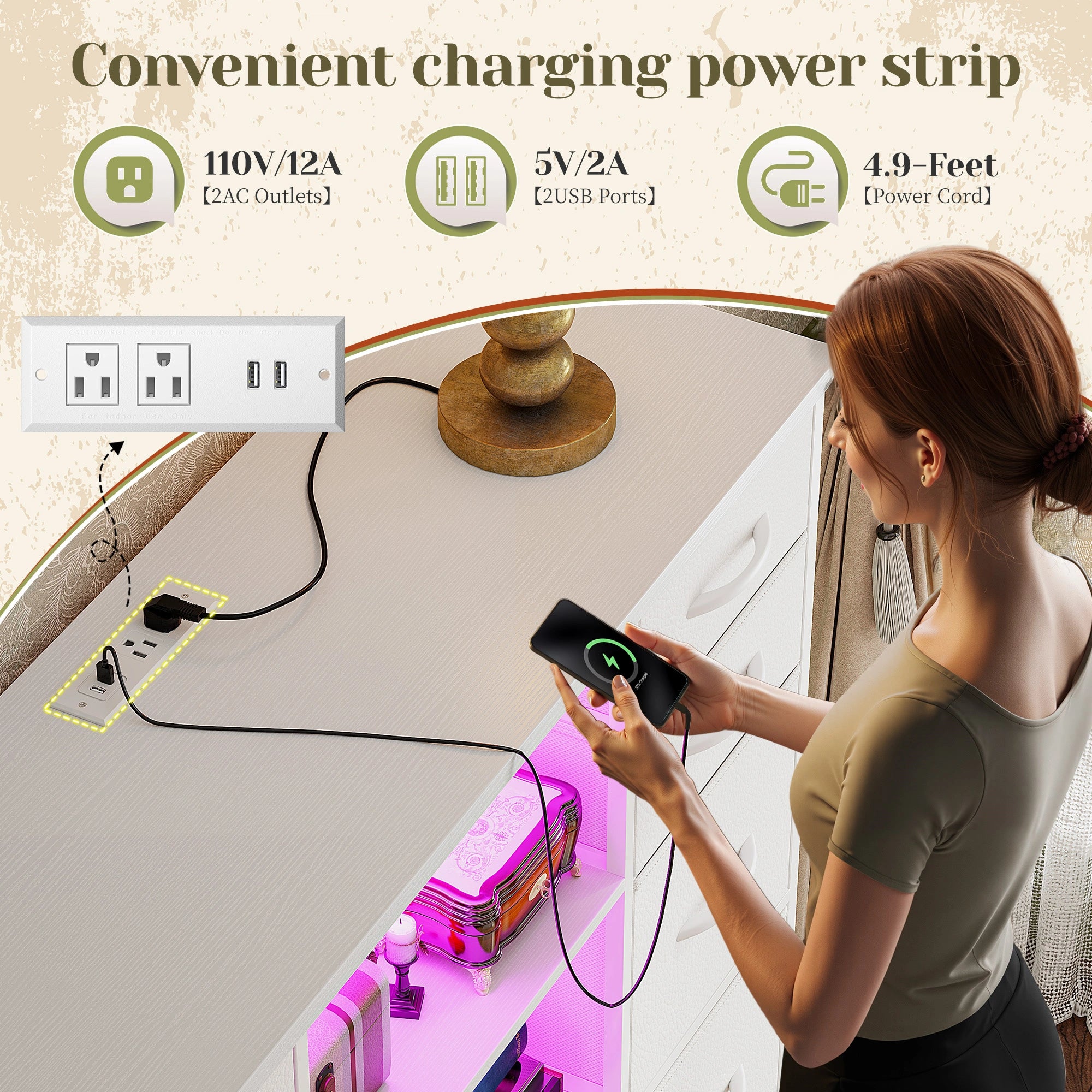 15-Drawer Smart Dresser with Charging Station & LED Lights - 51" Tall Fabric Storage Organizer, Steel Frame, Wood Shelves | No Assembly Hassle, Anti-Tip Safety, for Bedroom, Closet, Hallway