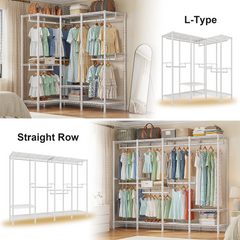 Snhomee 77"H 1150LBS Heavy Duty Freestanding Portable Closet Organizer,Clothes Hanging Rack With Shelves,Garment Rack,Adjustable&Sturdy