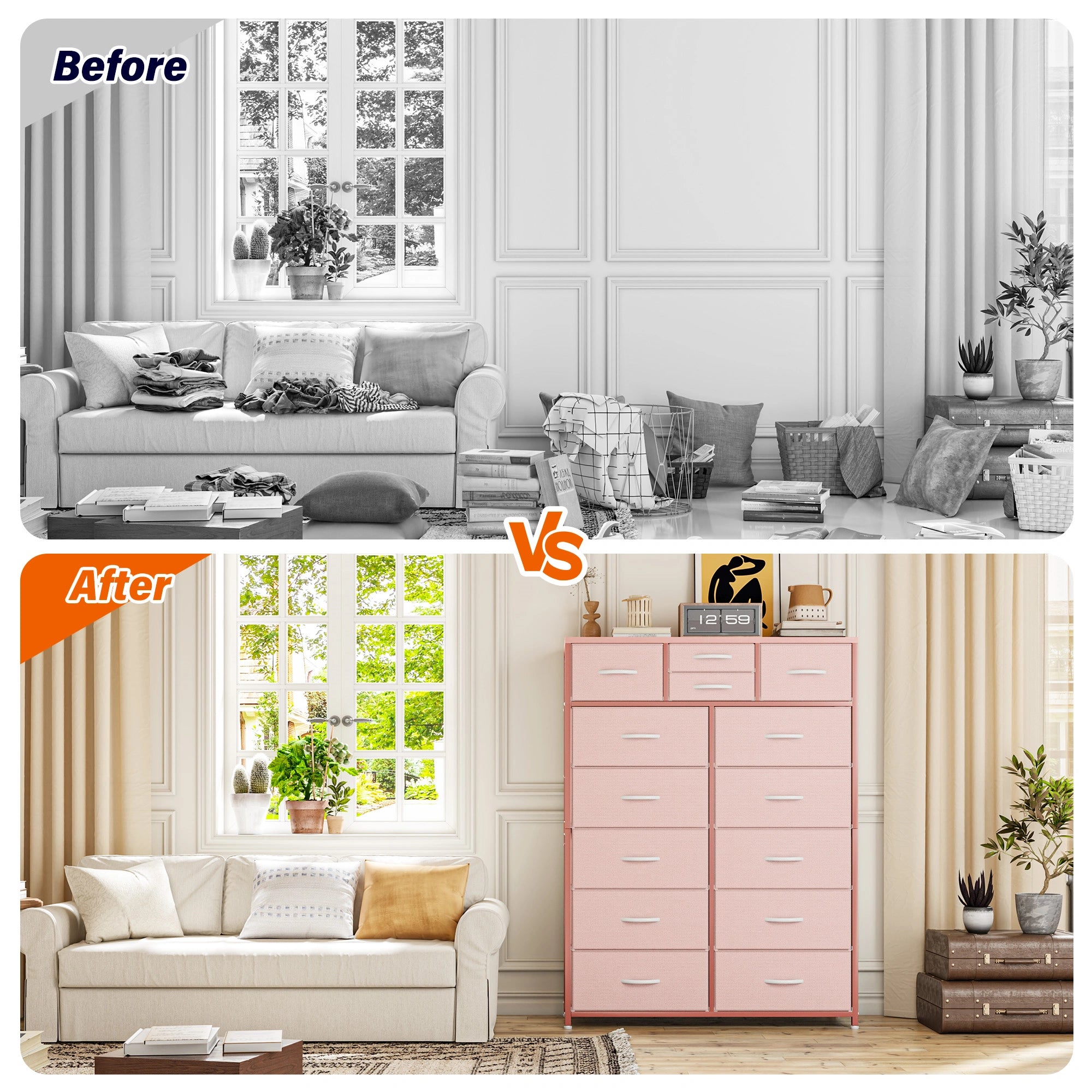 Snhomee Dresser for Bedroom with 14 Drawers, Tall Dressers for Bedroom,  Sturdy Metal Frame & Wood, Top Large Fabric Chest of Drawers, Closet, Livingroom
