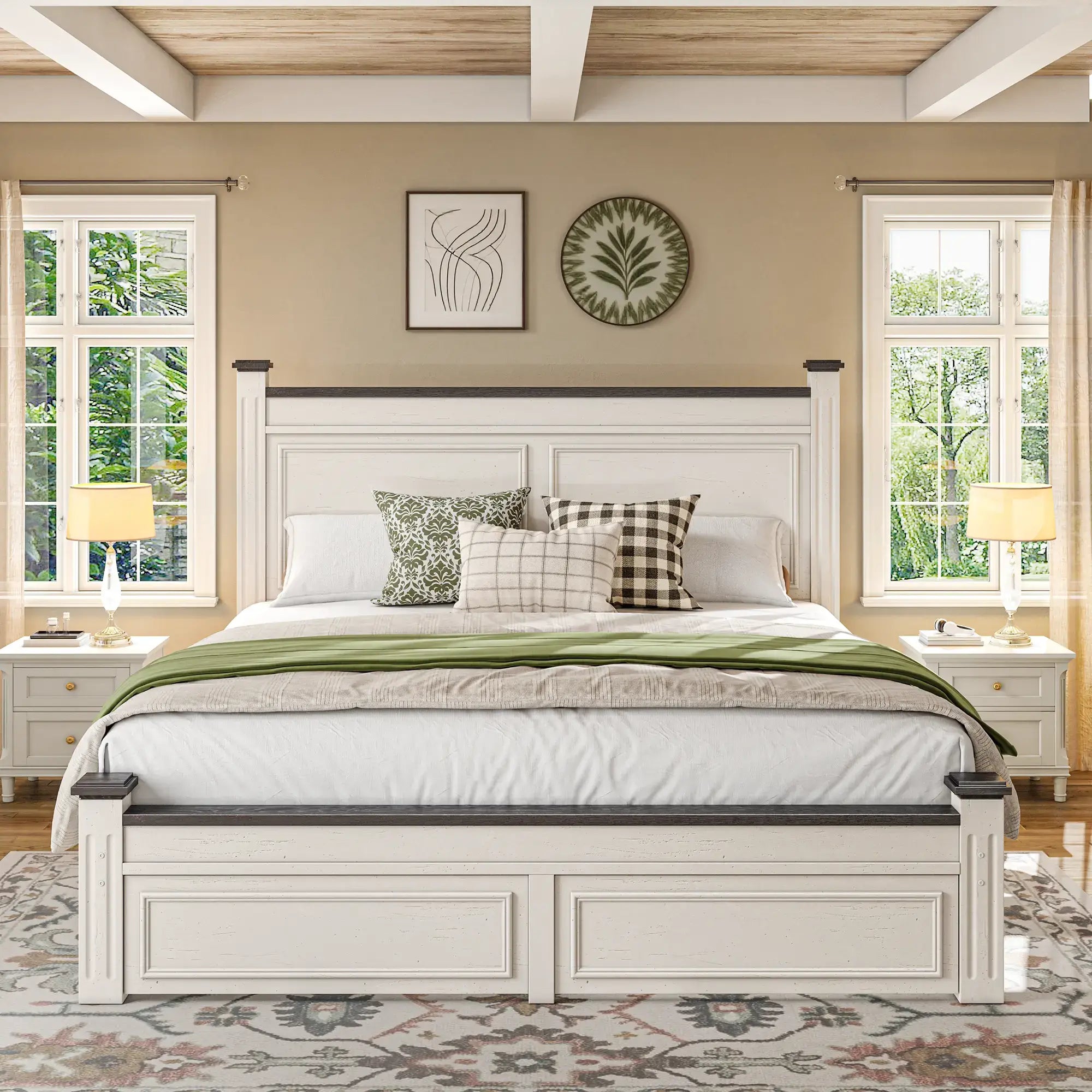 Snhomee Bed Frame with 51.25" H Headboard and Storage Drawers, Modern Bed Frame with Storage ,NO Noise, No Box Spring Needed, White