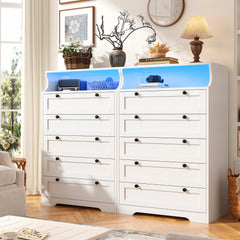 Snhomee 5-Drawer Tall Dresser with LED Lights & Shelves – Modern Storage Cabinet for Bedroom, Living Room & Entryway