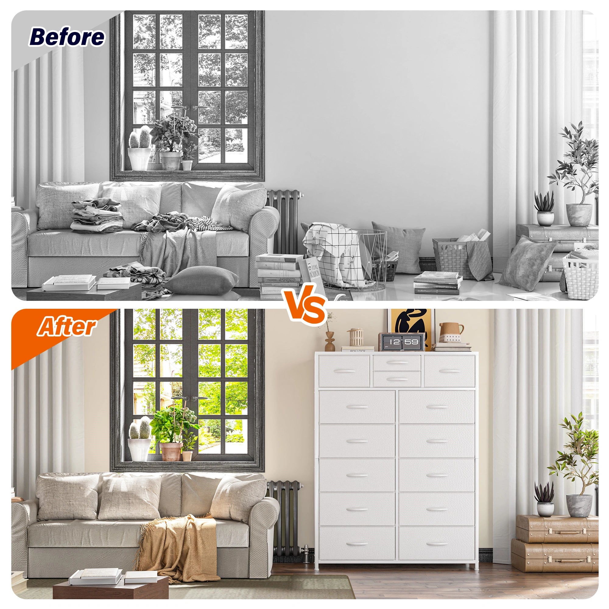 Snhomee Dresser for Bedroom with 14 Drawers, Tall Dressers for Bedroom,  Sturdy Metal Frame & Wood, Top Large Fabric Chest of Drawers, Closet, Livingroom