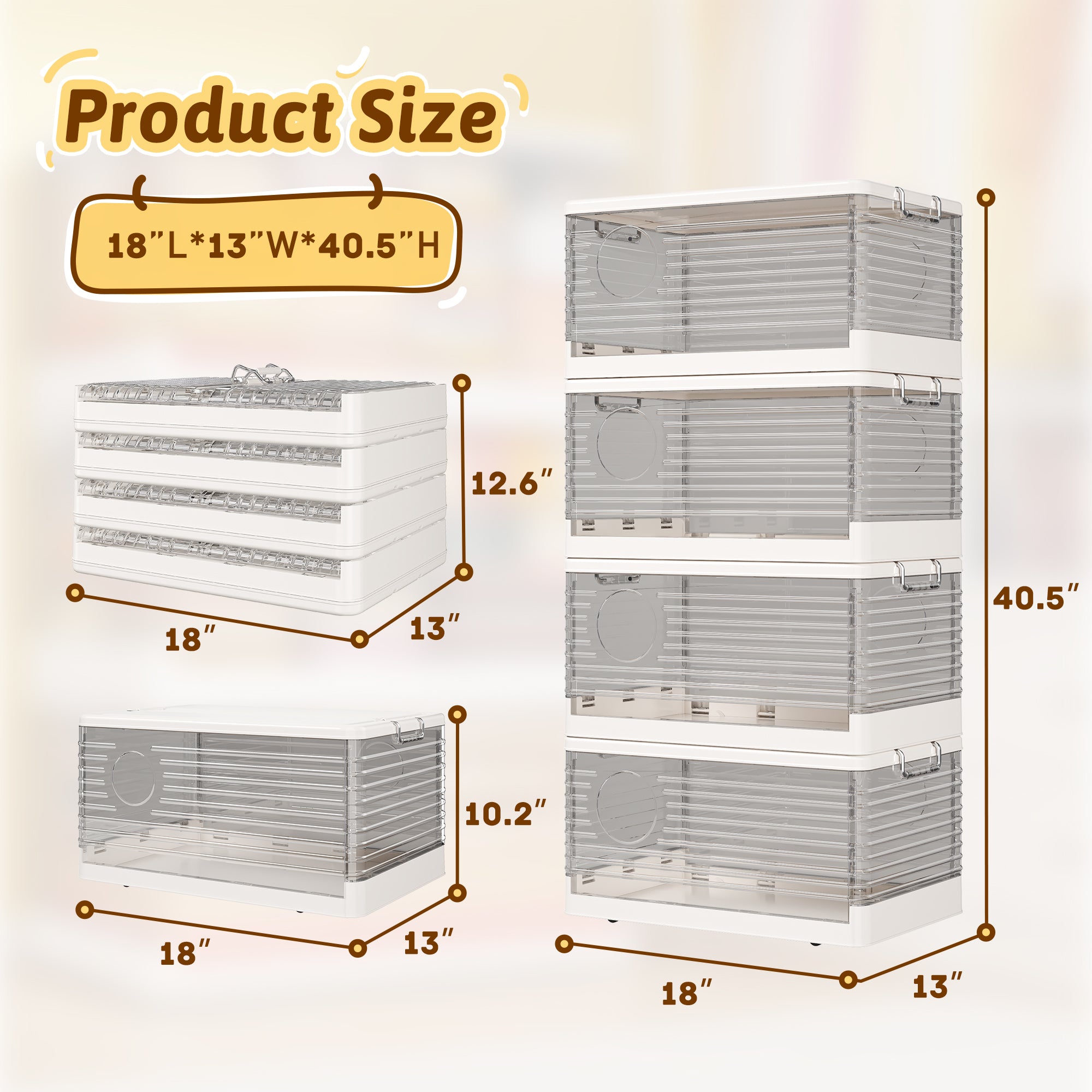 Snhomee Stackable Storage Bins, Collapsible Storage Bins on Wheels, Clear Storage Bins with lids