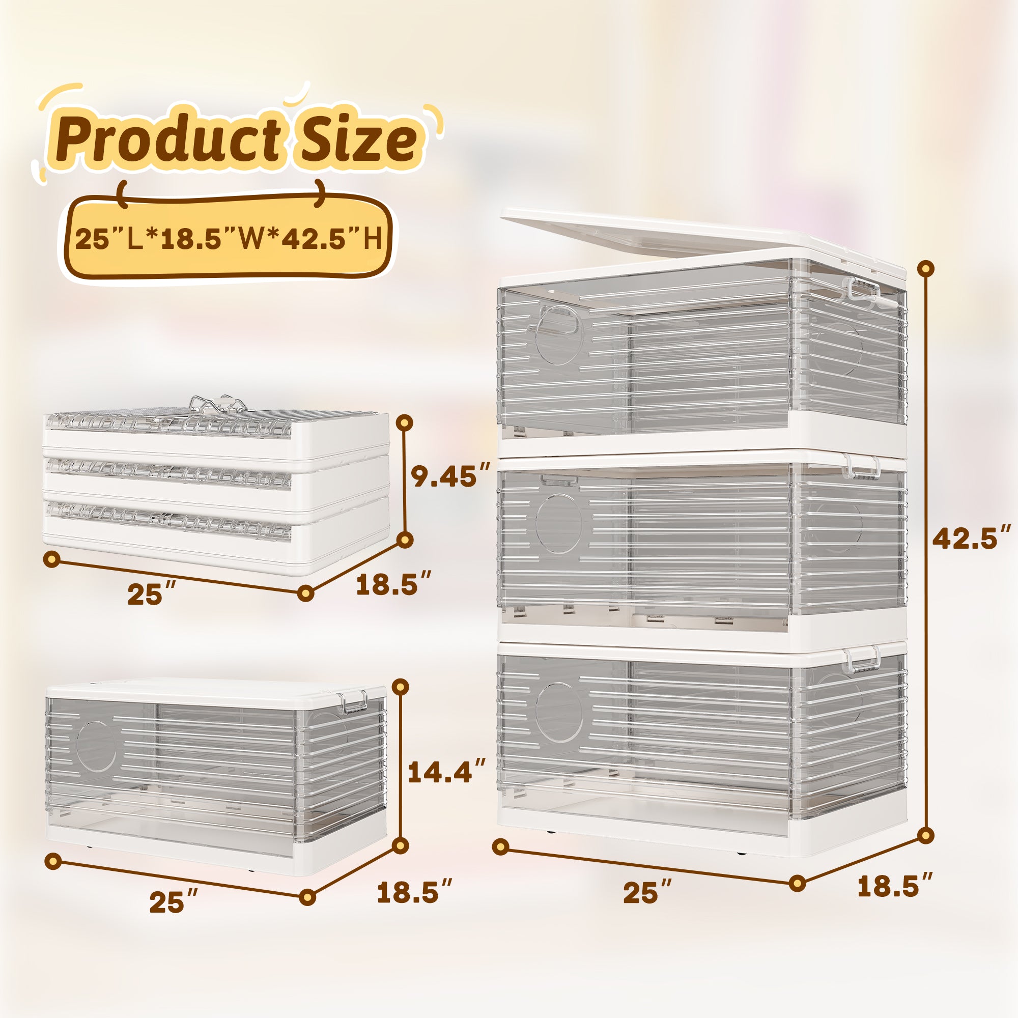 Snhomee Stackable Storage Bins, Collapsible Storage Bins on Wheels, Clear Storage Bins with lids