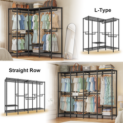 Snhomee 76"W 1100LBS Heavy Duty Clothing Rack with Shelves Metal Clothes Hanger Rack for Hanging Clothes-Home Storage > Clothes Rack-Black-snhomee