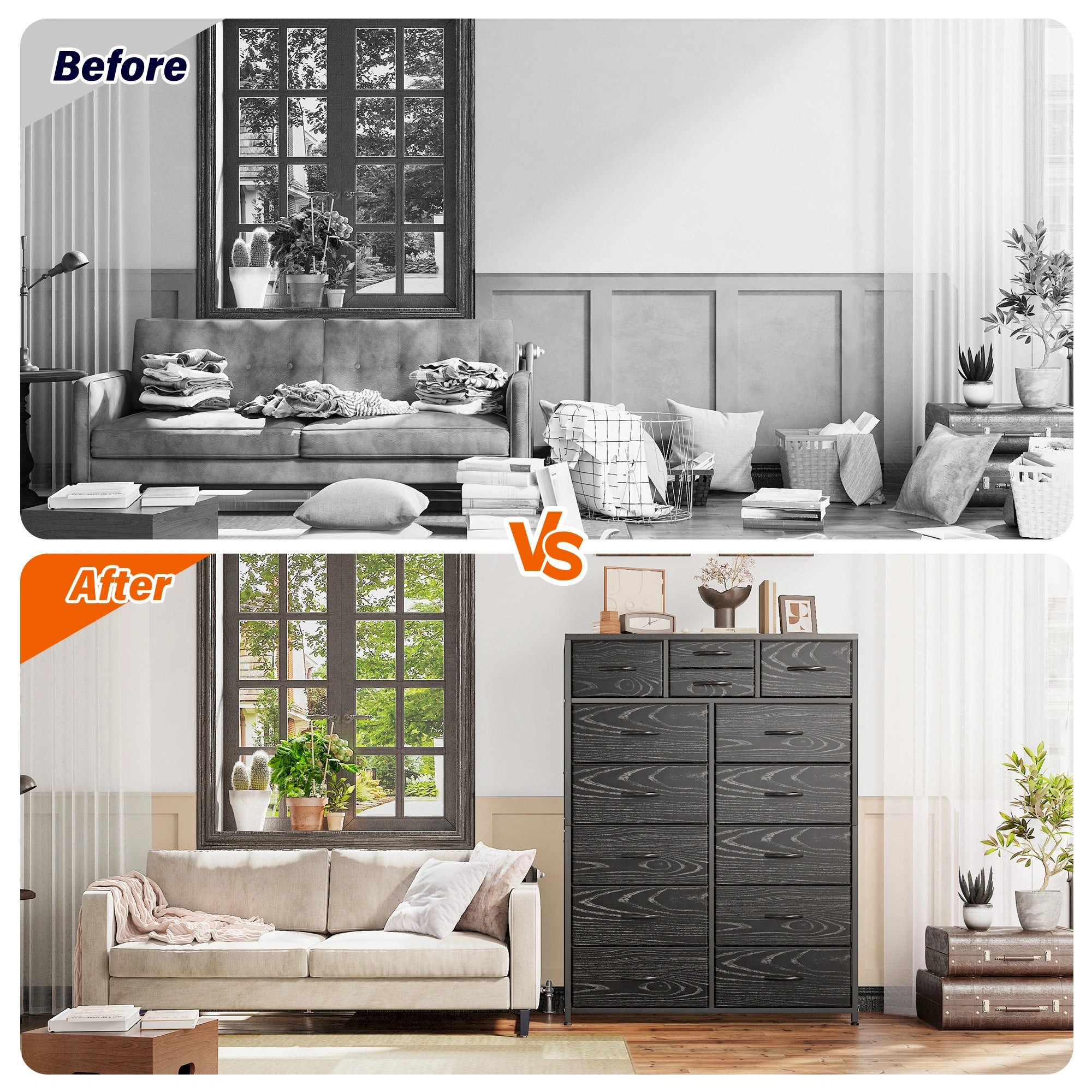 Snhomee Dresser for Bedroom with 14 Drawers, Tall Dressers for Bedroom,  Sturdy Metal Frame & Wood, Top Large Fabric Chest of Drawers, Closet, Livingroom