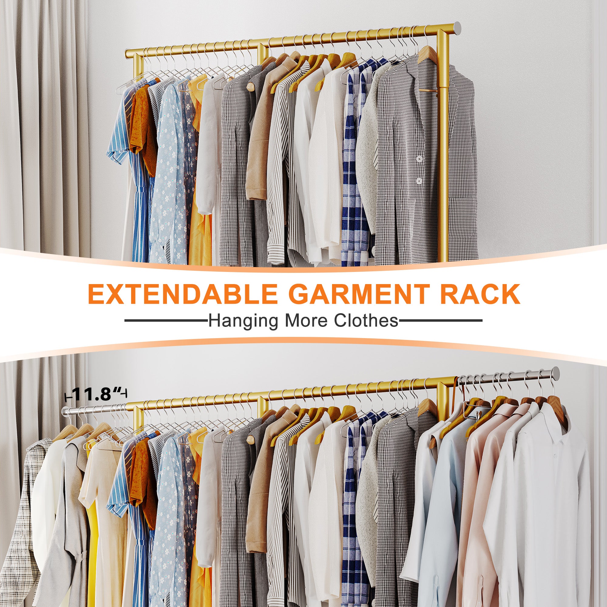 Snhomee Garment Rack with Wheels, Adjustable Height & Width, 298 lbs Heavy-Duty Clothes Rack for Hanging