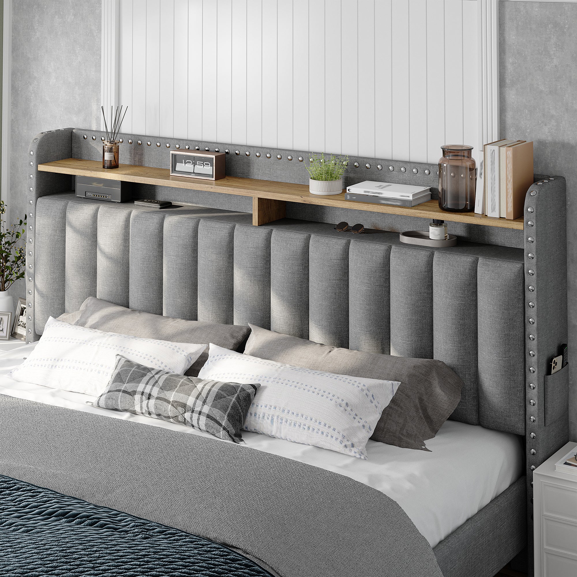 Metal Bed Frame with 2 Storage Drawers & Headboard - 900LBS Capacity, No Noise Design, Padded Platform, No Box Spring Needed, Back to School Beds On Sale