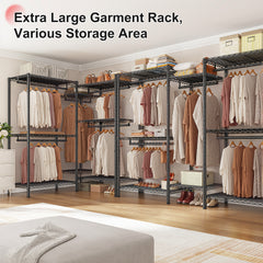 Snhomee Heavy-Duty Clothing Rack with Shelves Load 900 LBS, Adjustable Metal Garment Rack, Portable Closet Rack for Bedroom