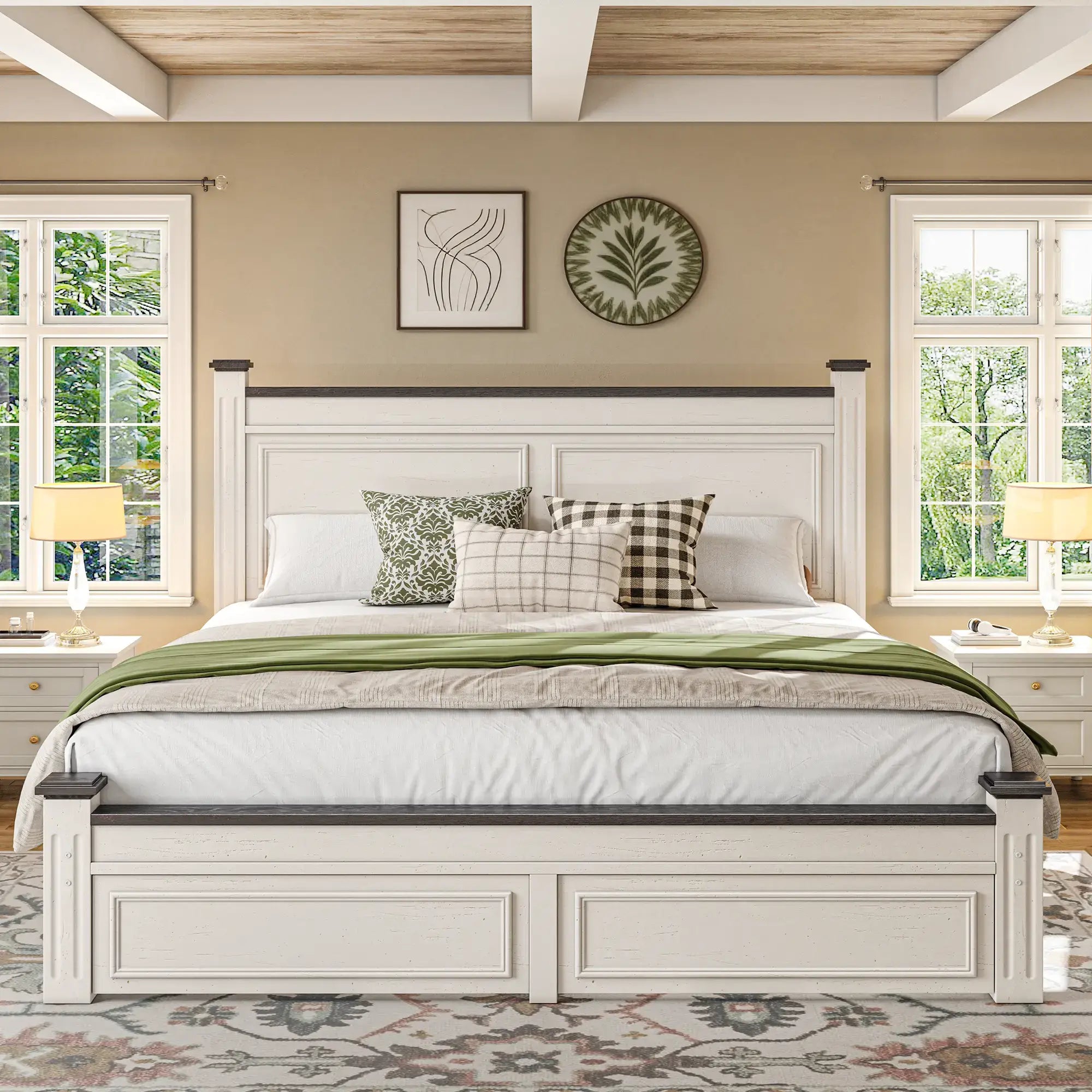 Snhomee Bed Frame with 51.25" H Headboard and Storage Drawers, Modern Bed Frame with Storage ,NO Noise, No Box Spring Needed, White