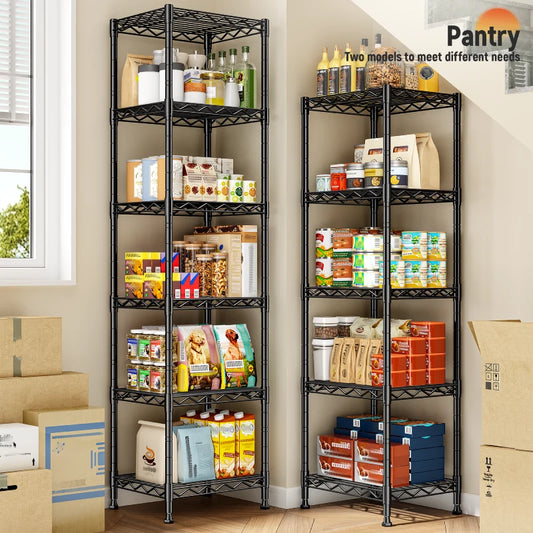 Snhomee Metal Wire Storage Shelving Unit, Freestanding Organizer Rack for Garage, Kitchen, Bathroom, Laundry Room & Pantry, Black 800