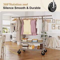 Snhomee Clothing Rack on Wheels load 635lbs, Heavy Duty Clothes Rack, Metal Clothing Rack with Shelves,Commercial Garment Rack-Home Storage > Clothes Rack-snhomee