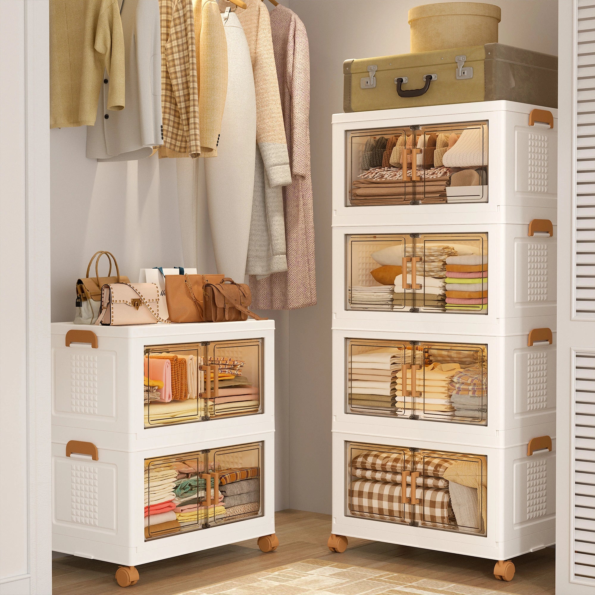 Plastic Storage Bins with Lids, Clear Storage Bins on Wheels,Stackable Storage Box Closet Organizer