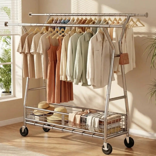 Snhomee 70"H 630LBS Heavy Duty Rolling Garment Rack with Shelves,Adjustable Commercial Clothing Rack for Bedroom, Closet, Laundry 800