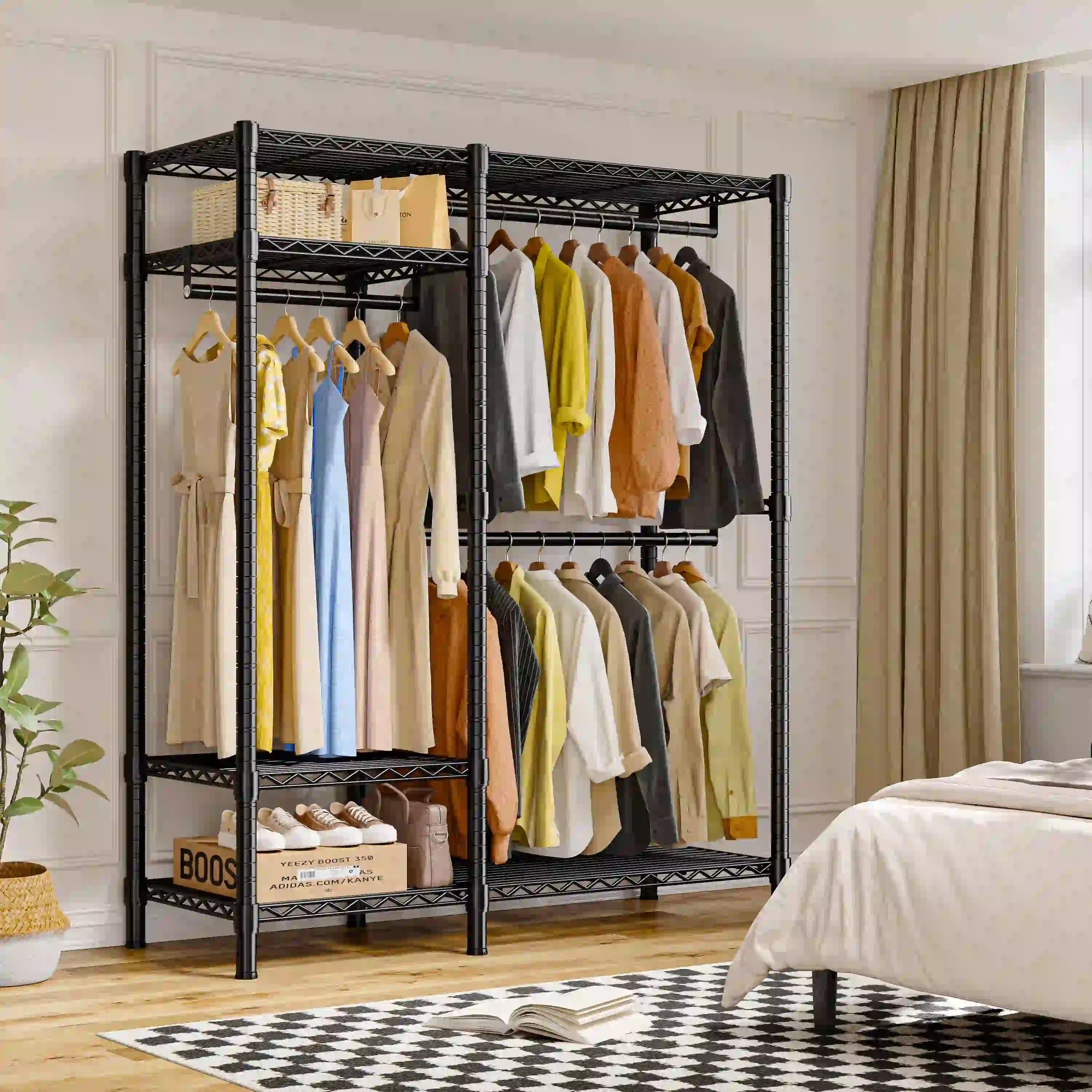 Snhomee Heavy Duty Clothes Rack with Wheels, Freestanding Portable Closet, Rolling Garment Rack For Hanging