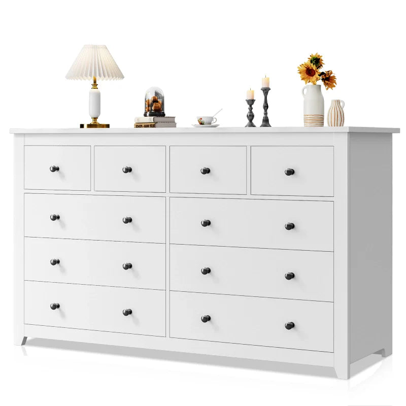 10 Drawers White Dresser 52" Wide Bedroom TV Stand Dresser for Hallway-Furniture > Dresser-Black-snhomee