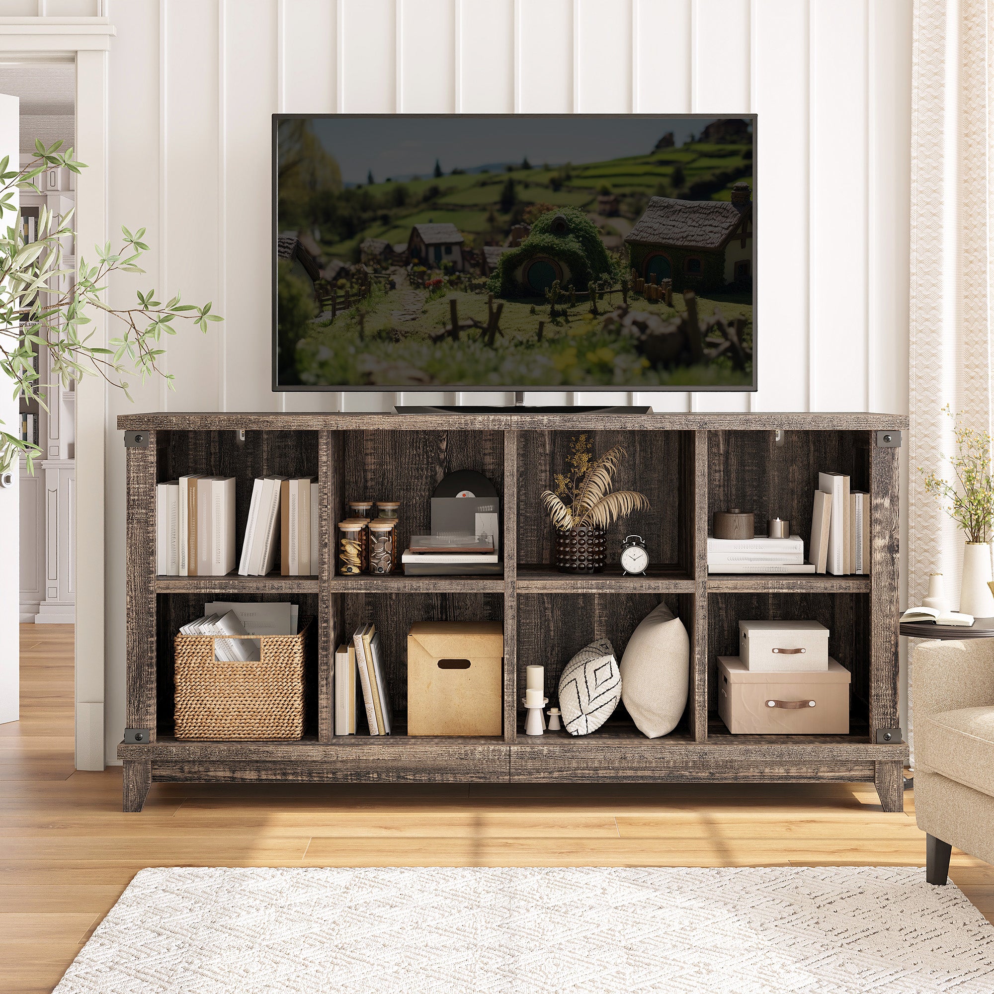 Modern 8-Cube Storage Shelf Organizer - Multipurpose Bookcase & Display Shelves for Living Room, Bedroom, Office-Black Oak-snhomee