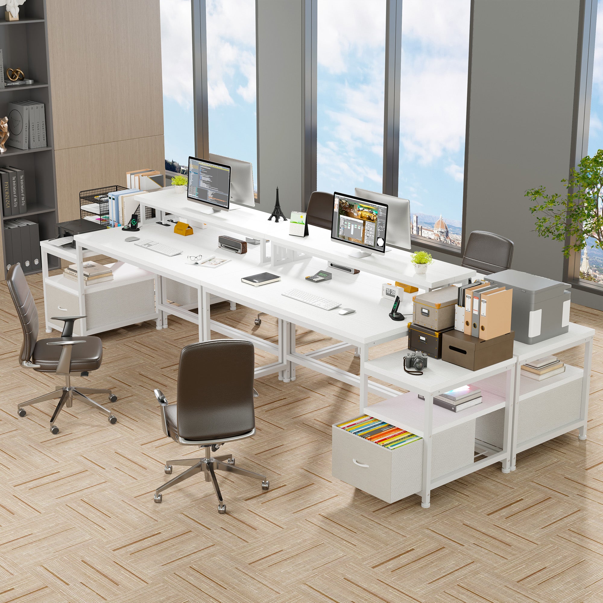 57" Computer Desk with Drawer, Gaming Desk with Moniter Stand, Home Office Desk for Bedroom Dorm