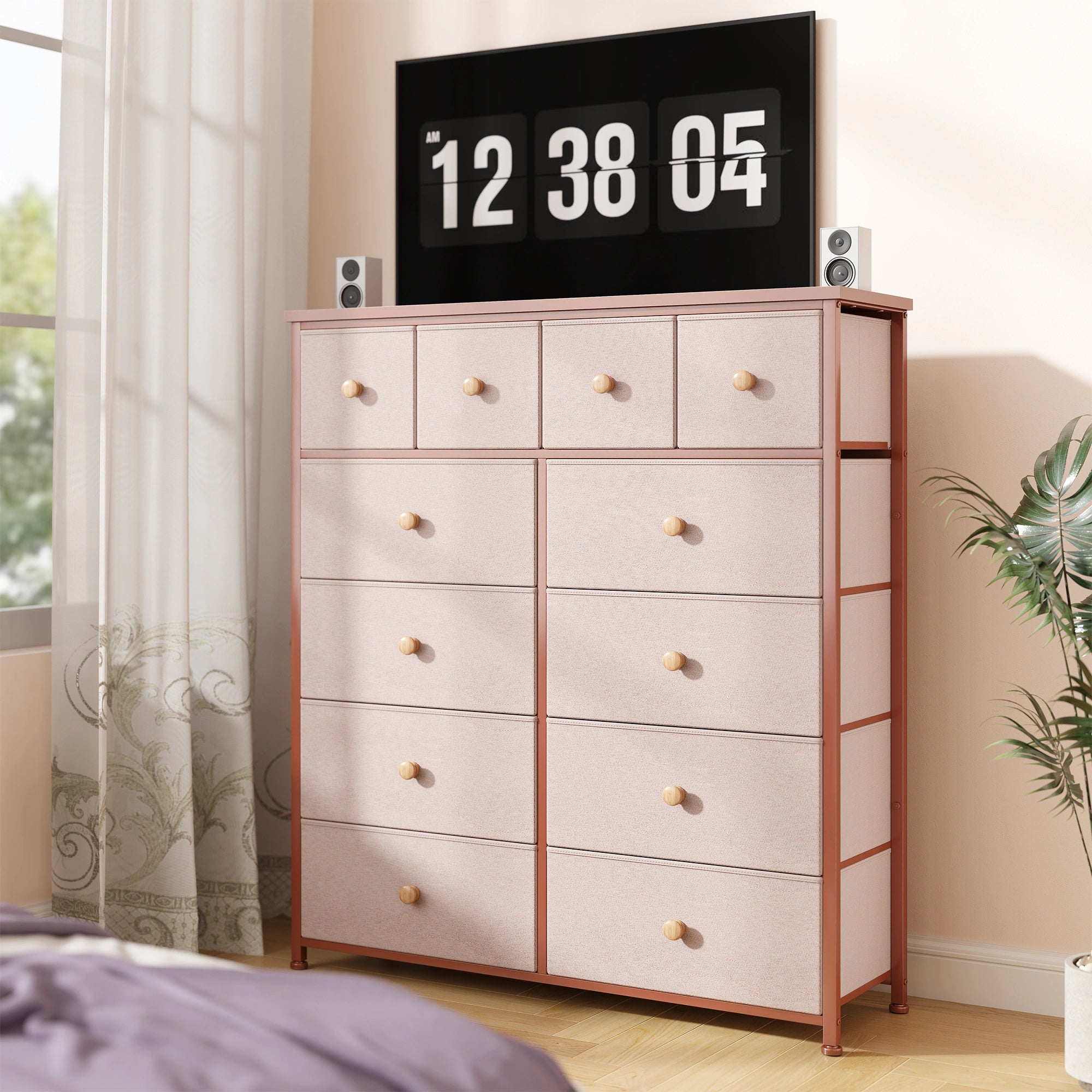 Snhomee 12-Drawer Tall Dresser for Bedroom  - Fabric & Metal Storage Organizer with Wood Top, Anti-Tip Design, Space-Saving, Closet, Entryway, Dorm Furniture, Back to school