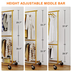 Snhomee Garment Rack with Wheels, Adjustable Height & Width, 298 lbs Heavy-Duty Clothes Rack for Hanging