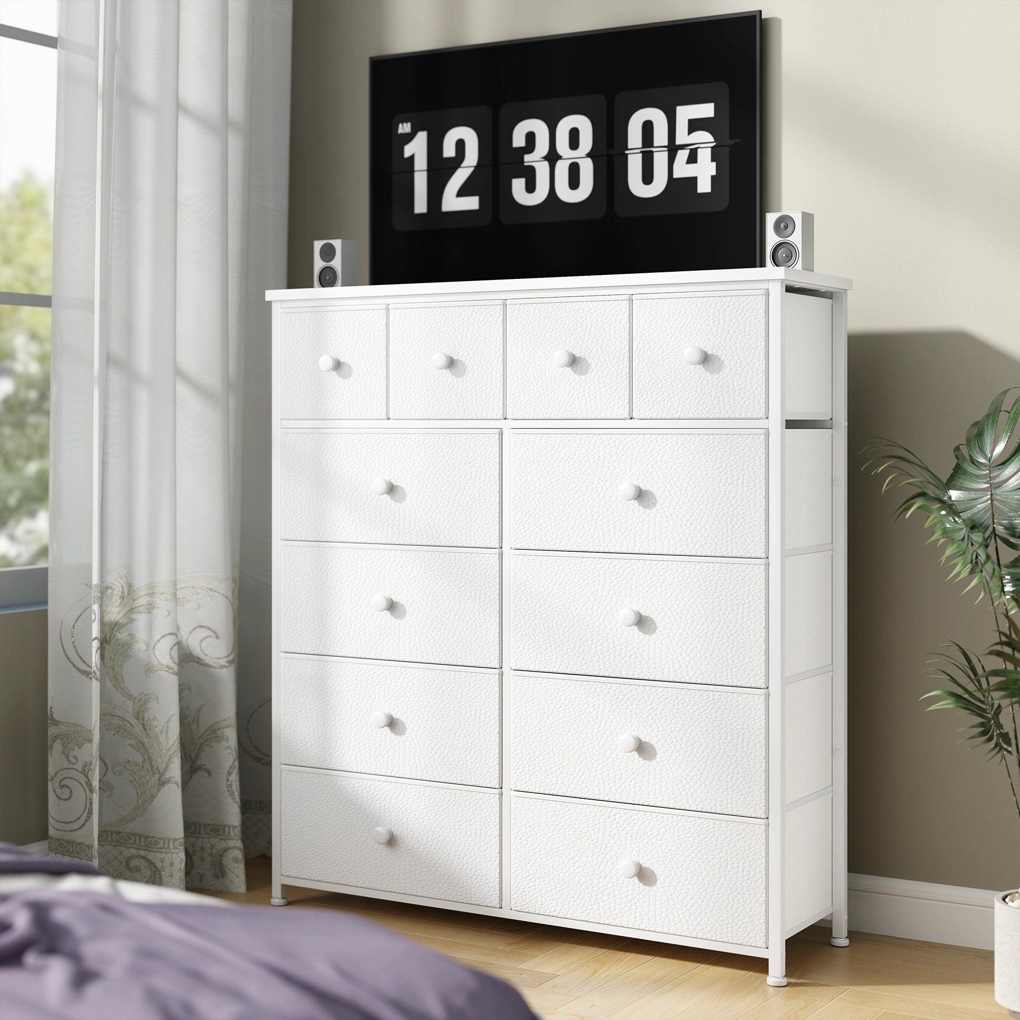 Snhomee 12-Drawer Tall Dresser for Bedroom  - Fabric & Metal Storage Organizer with Wood Top, Anti-Tip Design, Space-Saving, Closet, Entryway, Dorm Furniture, Back to school