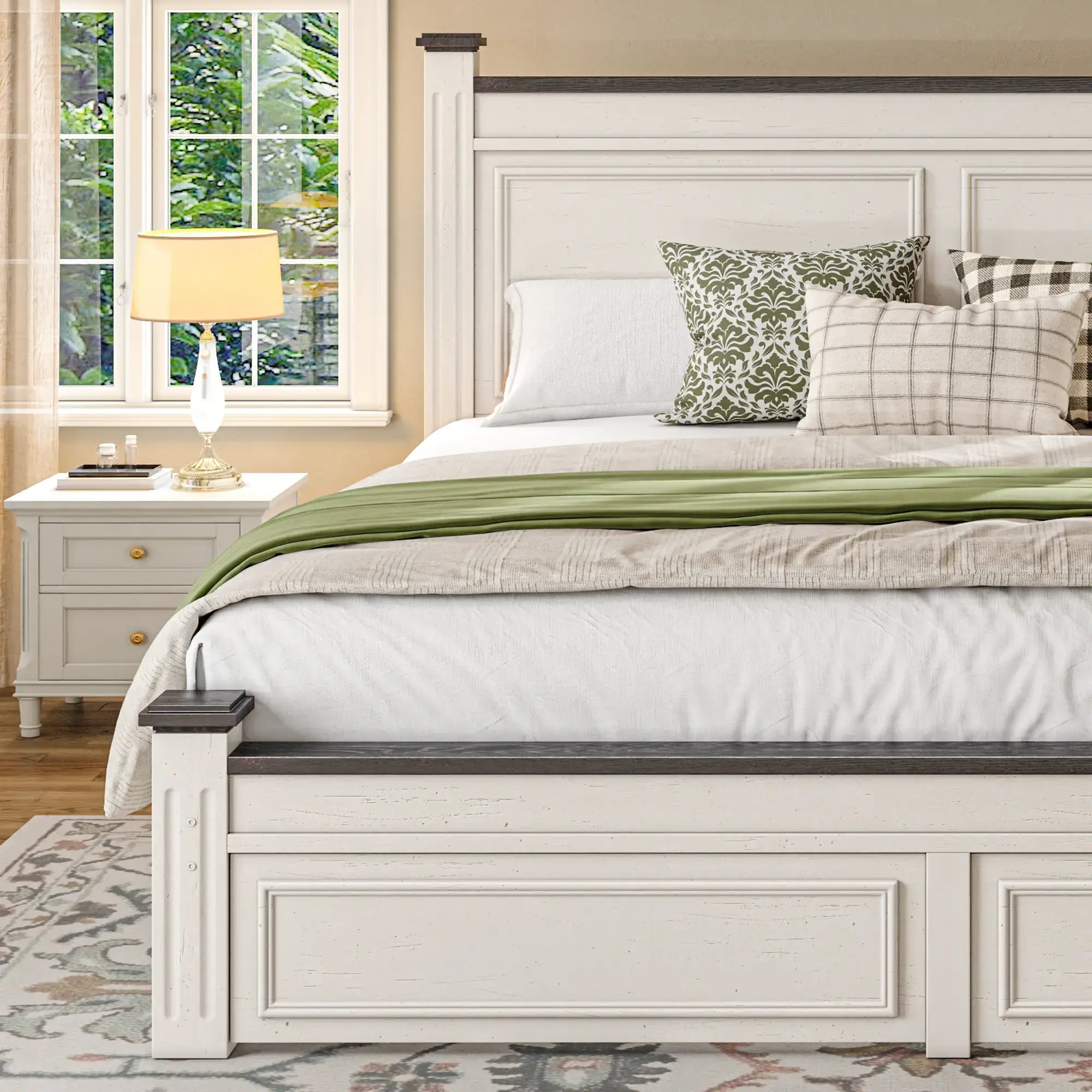 Snhomee Bed Frame with 51.25" H Headboard and Storage Drawers, Modern Bed Frame with Storage ,NO Noise, No Box Spring Needed, White