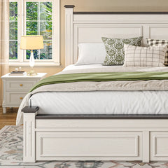 Snhomee Bed Frame with 51.25" H Headboard and Storage Drawers, Modern Bed Frame with Storage ,NO Noise, No Box Spring Needed, White