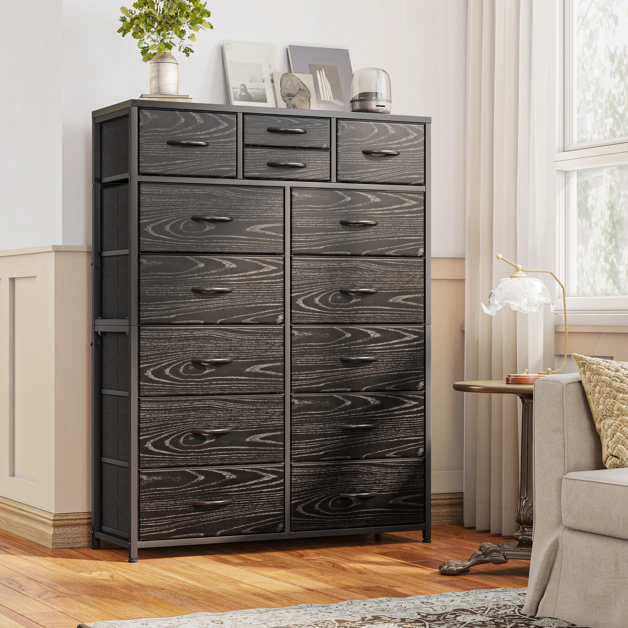 Snhomee Dresser for Bedroom with 14 Drawers, Tall Dressers for Bedroom,  Sturdy Metal Frame & Wood, Top Large Fabric Chest of Drawers, Closet, Livingroom