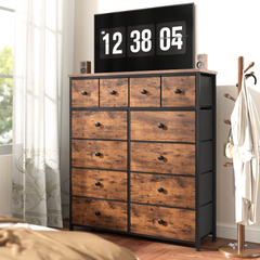 Snhomee 12-Drawer Tall Dresser for Bedroom  - Fabric & Metal Storage Organizer with Wood Top, Anti-Tip Design, Space-Saving, Closet, Entryway, Dorm Furniture, Back to school